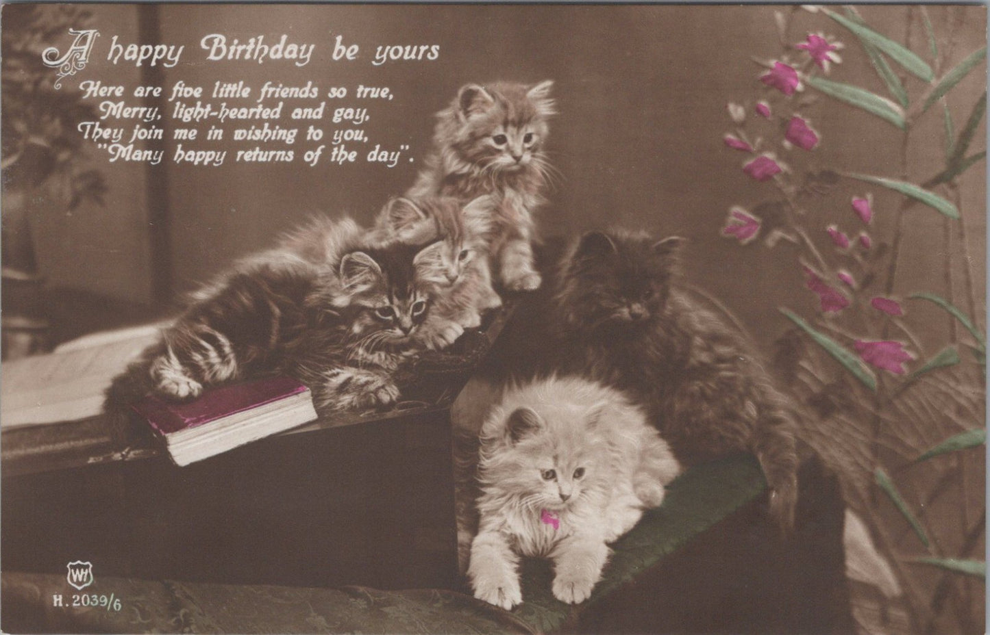 Greeting Postcard: A Happy Birthday Be Yours Five Little Friends Kittens XT3621