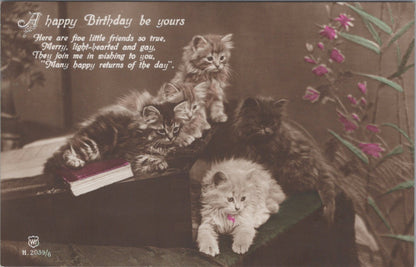 Greeting Postcard: A Happy Birthday Be Yours Five Little Friends Kittens XT3621