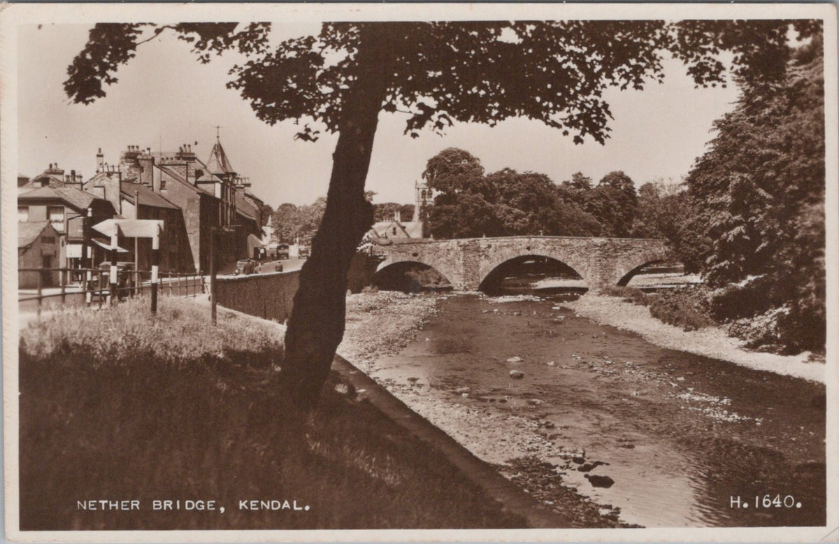 Cumbria Postcard: Nether Bridge River Kent Kendal Lake District RPPC 30's XT5490