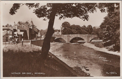 Cumbria Postcard: Nether Bridge River Kent Kendal Lake District RPPC 30's XT5490