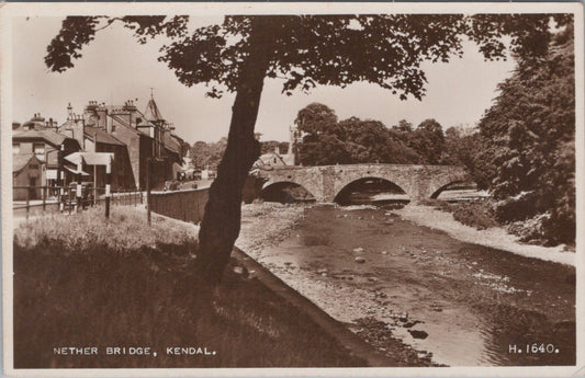 Cumbria Postcard: Nether Bridge River Kent Kendal Lake District RPPC 30's XT5490