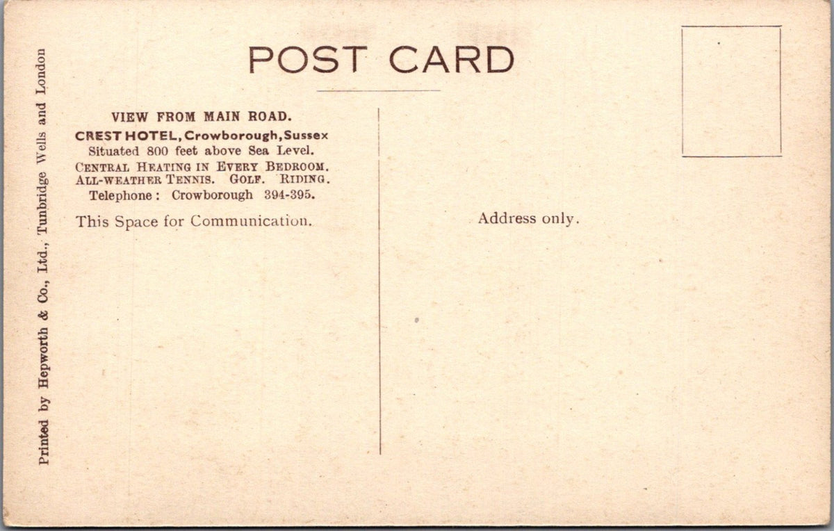 Sussex Postcard: Crowborough Crest Hotel Main Road View Building 1930's XT5037