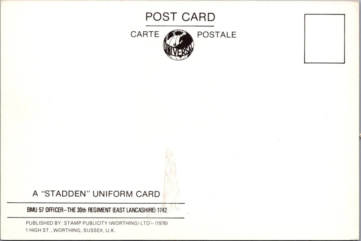 Military Postcard: Officer 30th Regiment East Lancashire 1742 Stadden XT5370