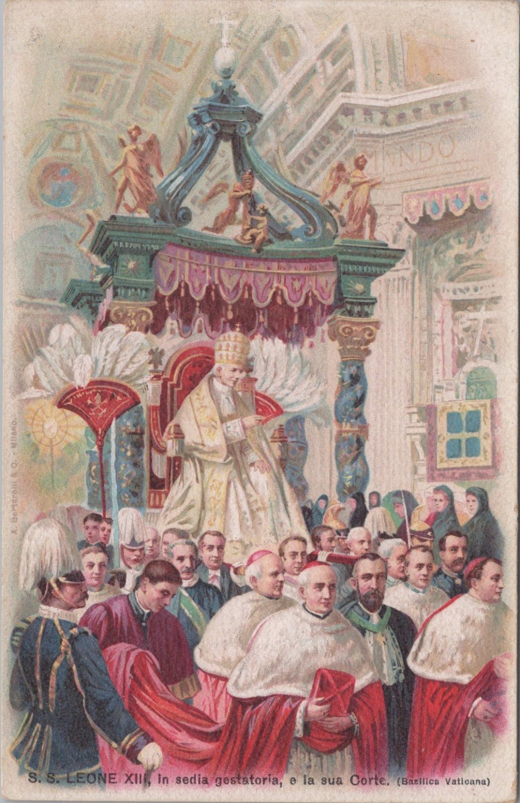 Religion Postcard: Pope Leo XIII Sedia Gestatoria Vatican Court  XT5493