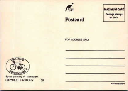 South Africa Postcard: Kwadimbaza Bicycle Factory Spray Painting 1986 XT3844