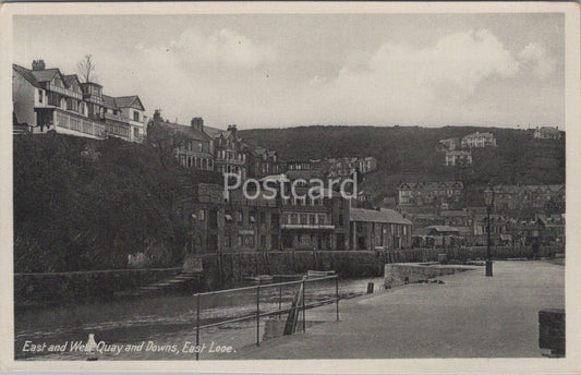 Cornwall Postcard: East And West Quay And Downs East Looe Harbour 1930’s XT4272