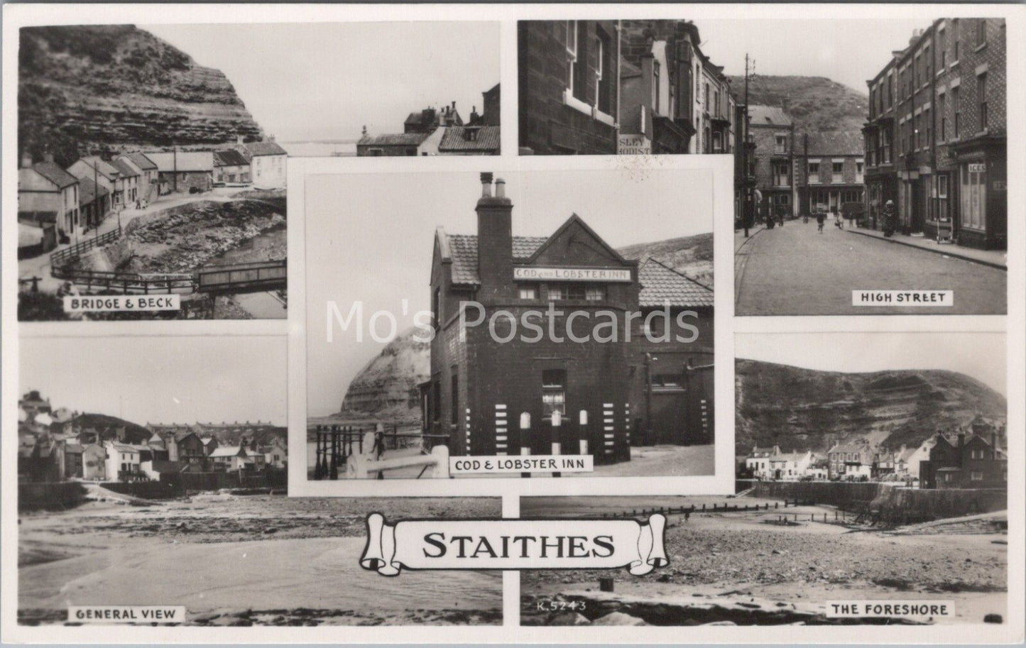 Yorkshire Postcard: Staithes Cod Lobster Inn Multi View, RPPC XT3660