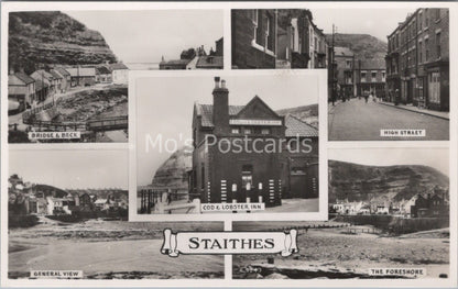 Yorkshire Postcard: Staithes Cod Lobster Inn Multi View, RPPC XT3660