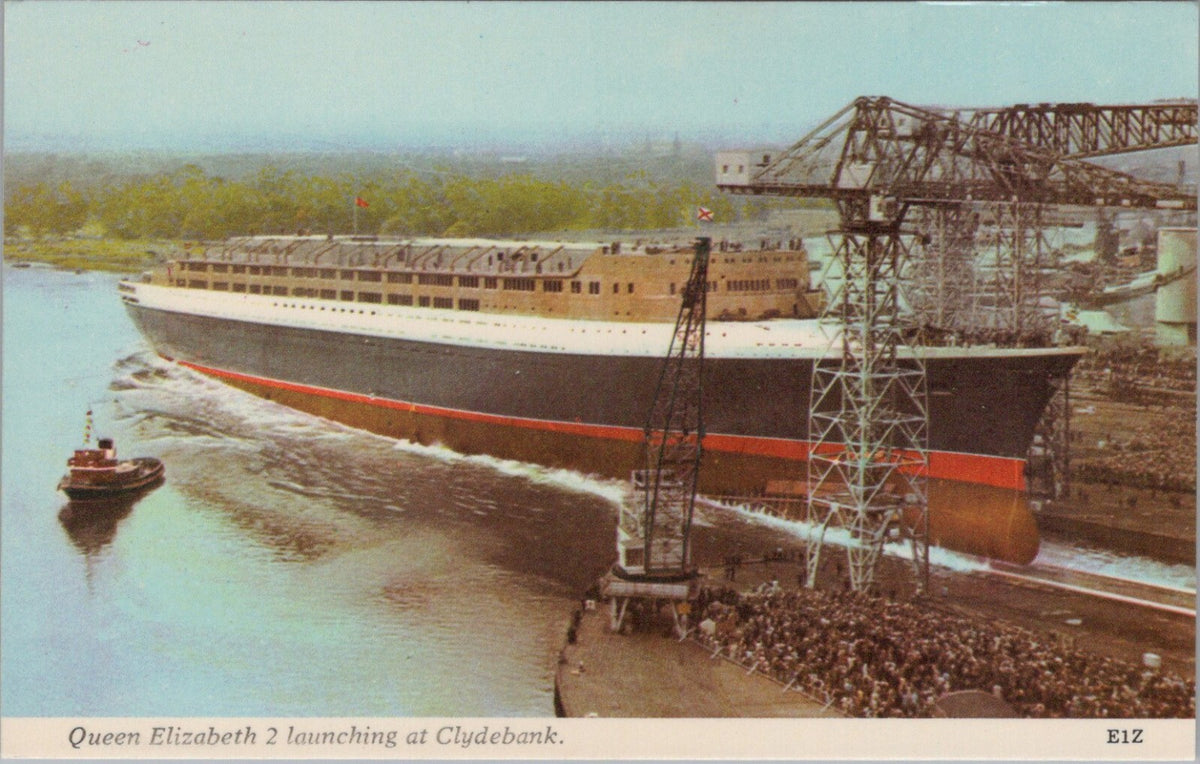 Ship Postcard: Cunard Queen Elizabeth 2 Launching Clydebank Shipyard  XT5263