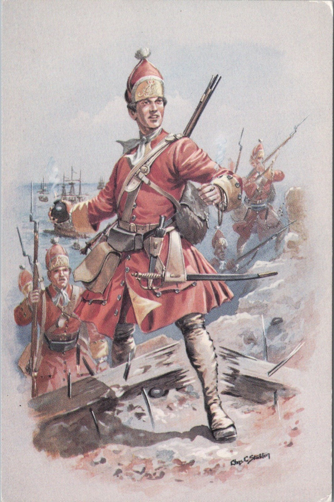 Military Postcard: Grenadier Villiers Marines Capture Gibraltar 1704 XT5361