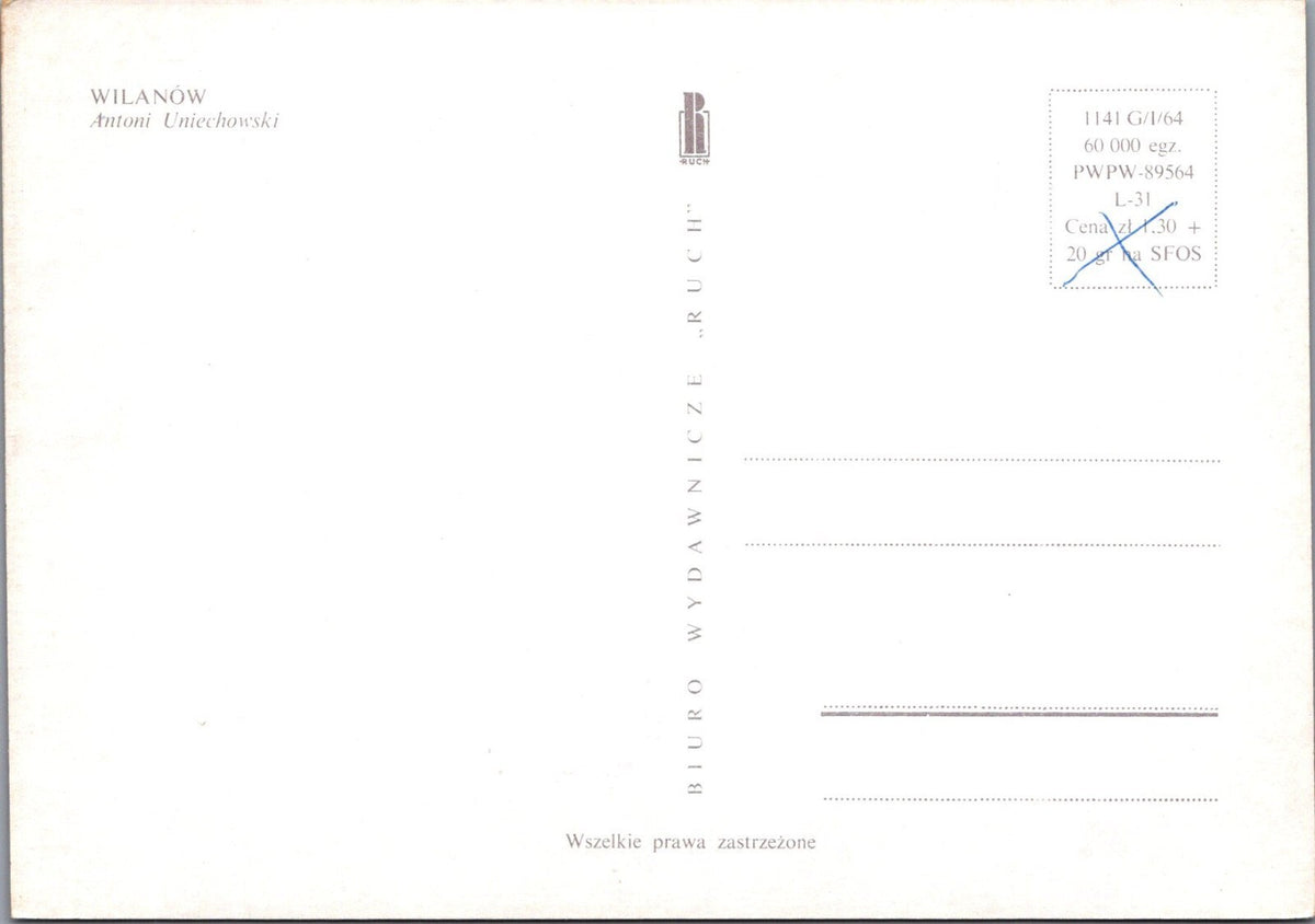 8 Poland Postcards: Wilanów, Warsaw District, Artist Antoni Uniechowski  XT5140