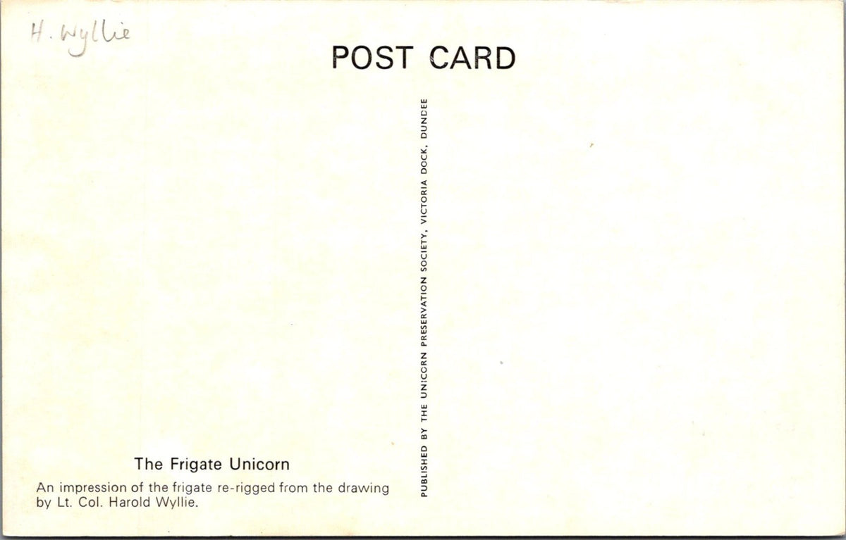 Shipping Postcard: Frigate Unicorn, Dundee Victoria Dock Drawing 1970s XT5315