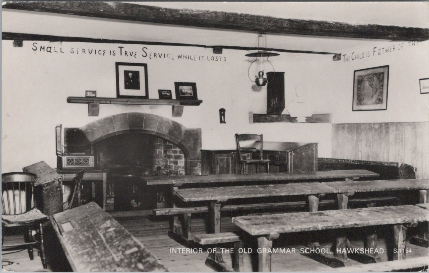 Cumbria Postcard: Hawkshead Old Grammar School Interior Desks Fireplace XT3484