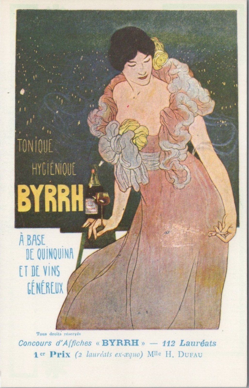 Art Postcard:Byrrh Tonique Hygienique Art Nouveau Dress Poster Dufau 1977 XT5637