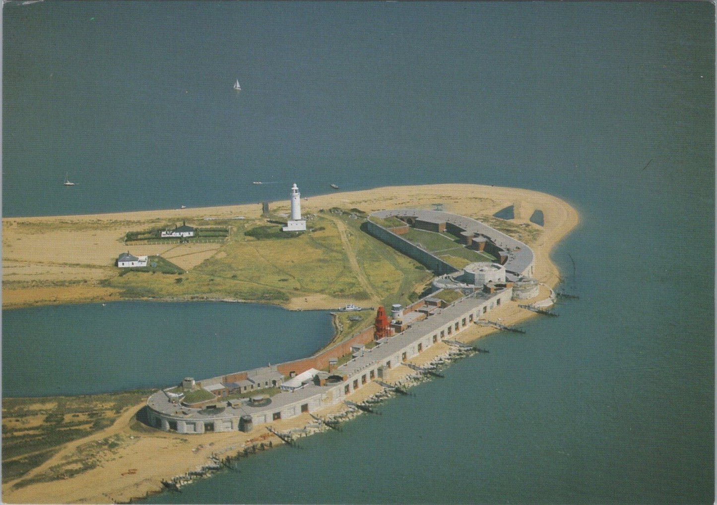 Hampshire Postcard:Hurst Castle Aerial View Solent Spit Lighthouse 1990’s XT4449