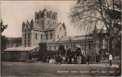 Devon Postcard:Buckfast Abbey Church North Construction Workers 1929 RPPC XT4581