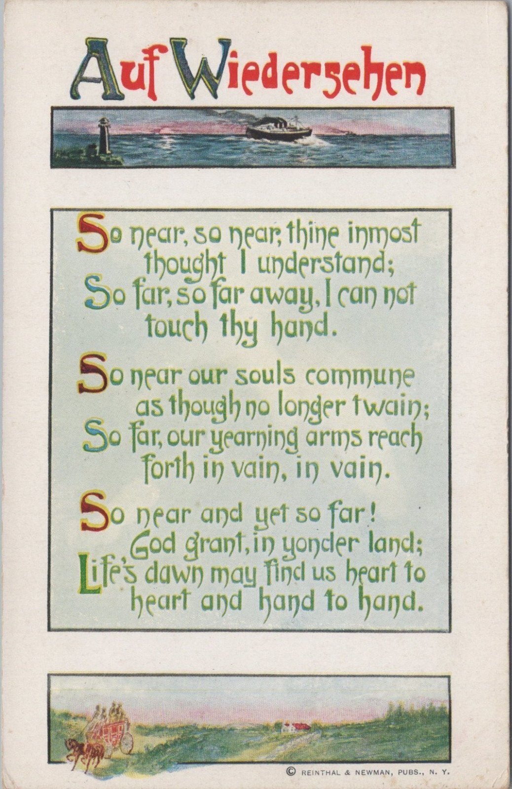Farewell Postcard: Auf Wiedersehen Nautical Verse Stagecoach Lighthouse XT4977