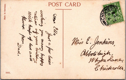 Greeting Postcard: Many Happy Returns Scroll Roses Carnations Verse 1914 XT3618