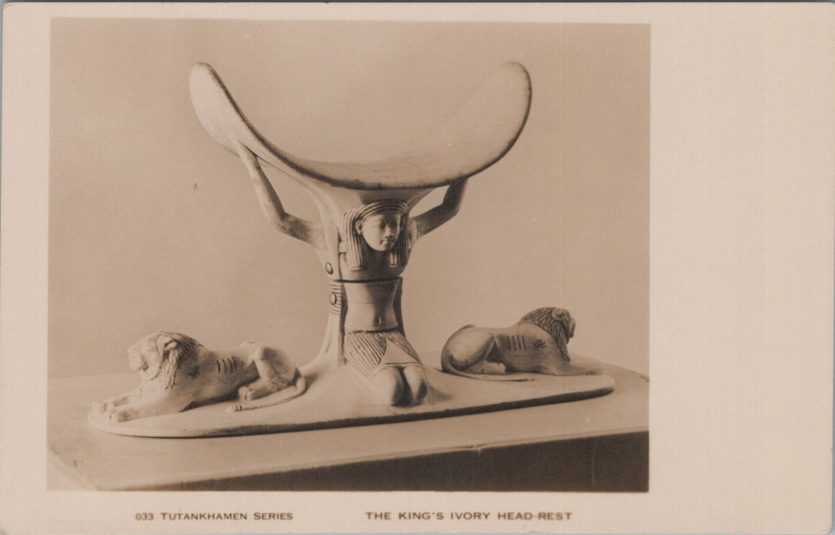 Tutankhamen Postcard: The Kings Ivory Head-Rest, Cairo Museum 1920s XT5455