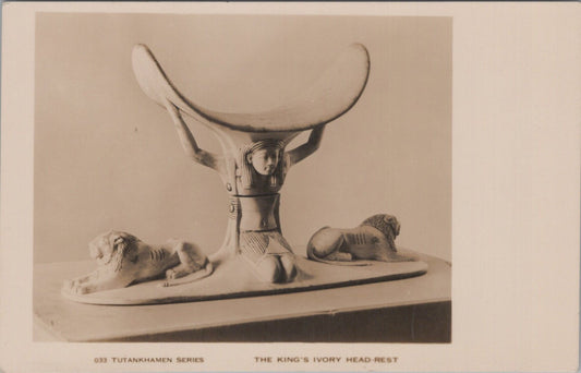 Tutankhamen Postcard: The Kings Ivory Head-Rest, Cairo Museum 1920s XT5455