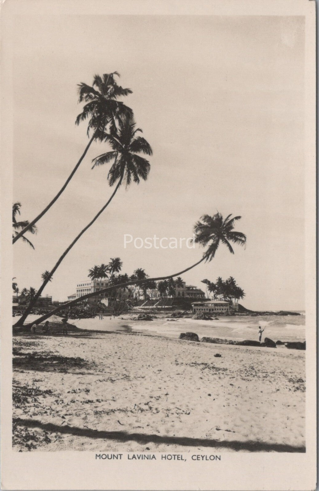 Sri Lanka Postcard:Mount Lavinia Hotel, Ceylon Beach & Palms, RPPC 1950's XT4397