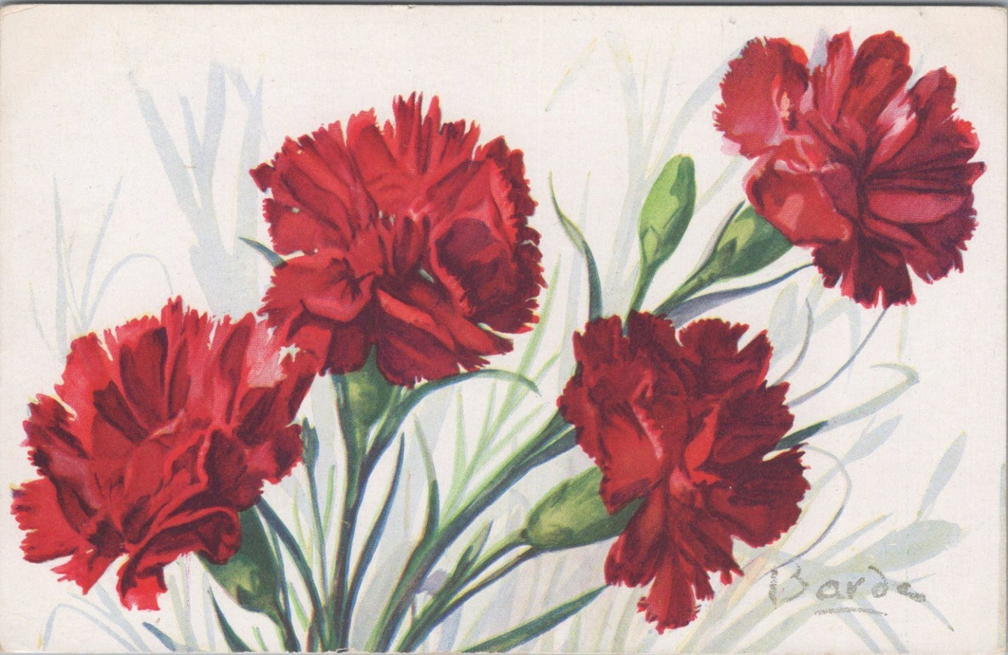 Flowers Postcard: Oeillet Rouge Red Carnation Dianthus Signed Barde Paris XT3585