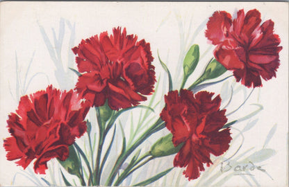 Flowers Postcard: Oeillet Rouge Red Carnation Dianthus Signed Barde Paris XT3585
