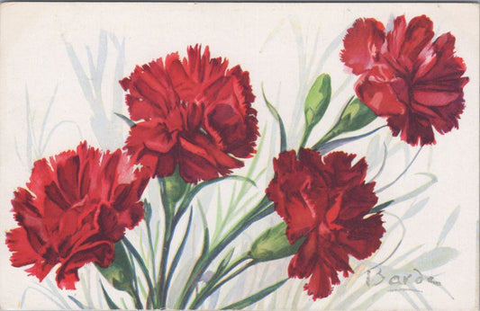 Flowers Postcard: Oeillet Rouge Red Carnation Dianthus Signed Barde Paris XT3585