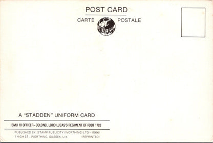 Military Postcard: Officer Colonel Lord Lucas Regiment of Foot 1702  XT5358