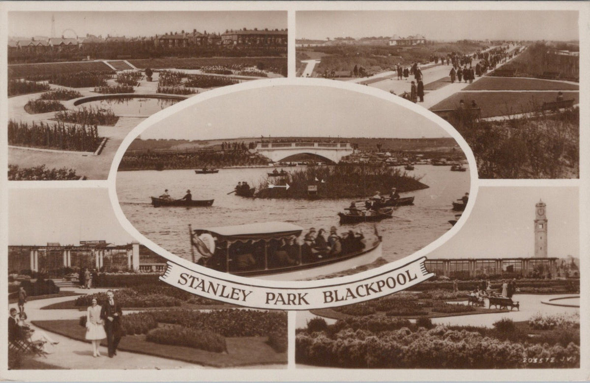 Lancashire Postcard: Stanley Park Blackpool Boating Lake Clock Tower RPPC 17969A