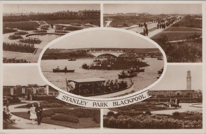 Lancashire Postcard: Stanley Park Blackpool Boating Lake Clock Tower RPPC 17969A