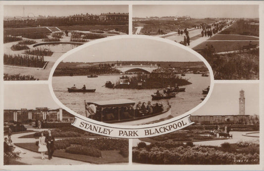 Lancashire Postcard: Stanley Park Blackpool Boating Lake Clock Tower RPPC 17969A