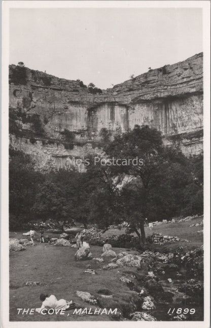 Yorkshire Postcard: Malham Cove Large Limestone Cliff Stream RPPC 1950's XT3689