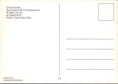 Aviation Postcard: China Airlines Sud Caravelle III Jet B-1850 1973 XT5193