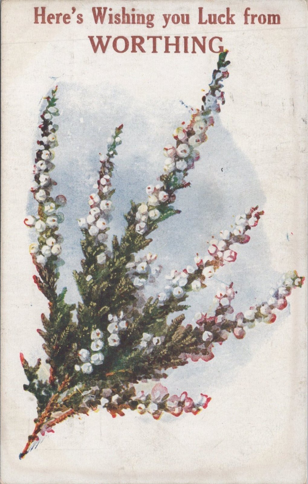 Sussex Postcard: Here’s Wishing You Luck from Worthing White Heather 1919 XT3451