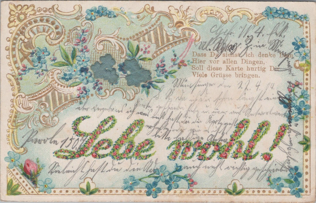 Farewell Postcard: Lebe Wohl Floral Script Forget Me Not Flowers 1904 XT4971