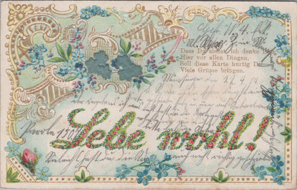 Farewell Postcard: Lebe Wohl Floral Script Forget Me Not Flowers 1904 XT4971