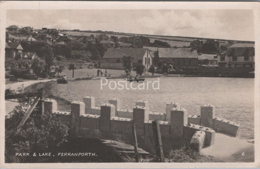 Cornwall Postcard: Park & Lake Perranporth Boating Lake Scene RPPC 1940’s XT4277