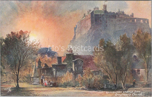 Edinburgh Postcard: Castle From Greyfriars Church Artist John Blair XT3684