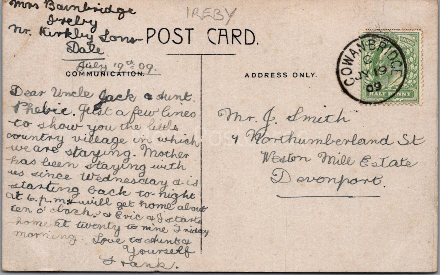 Lancashire Postcard: Ireby Village Stone House, Stream General View 1909 XT3543