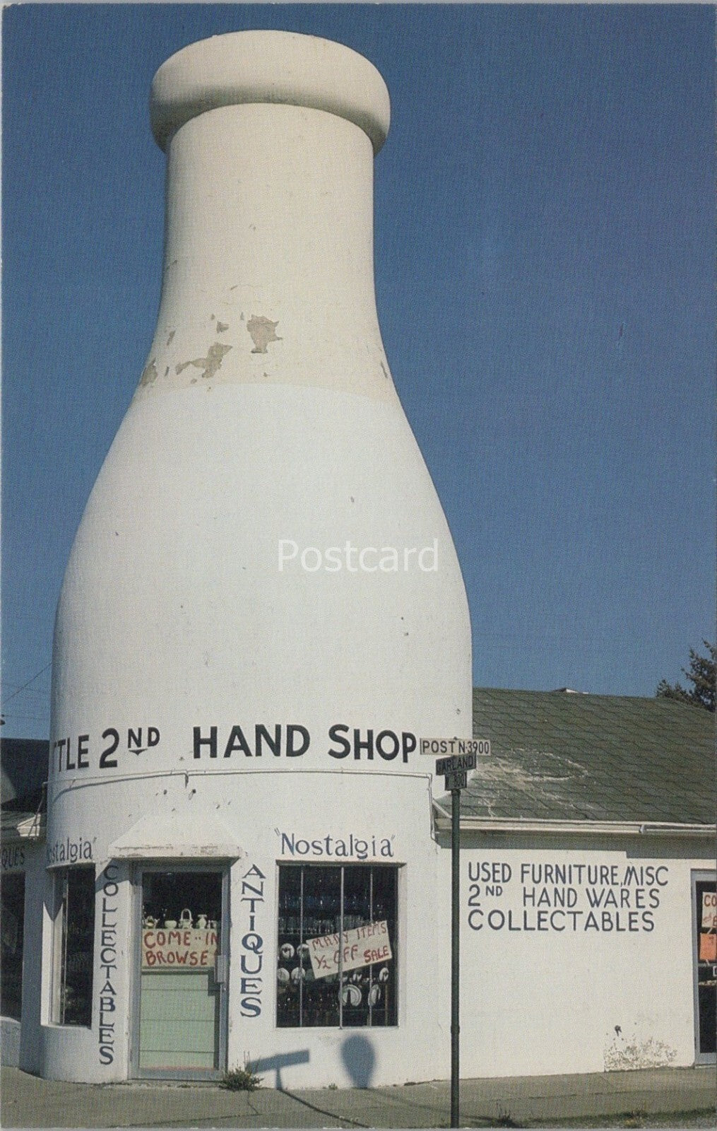 Washington Postcard:Spokane, Benewah Giant Milk Bottle, Antique Shop 70's XT4408