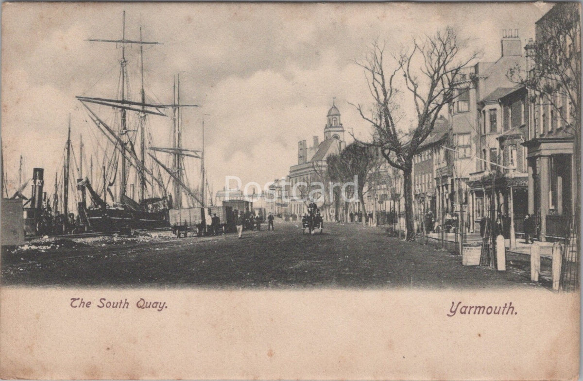 Norfolk Postcard: Great Yarmouth South Quay Harbour Ships Port View 1900s XT5086