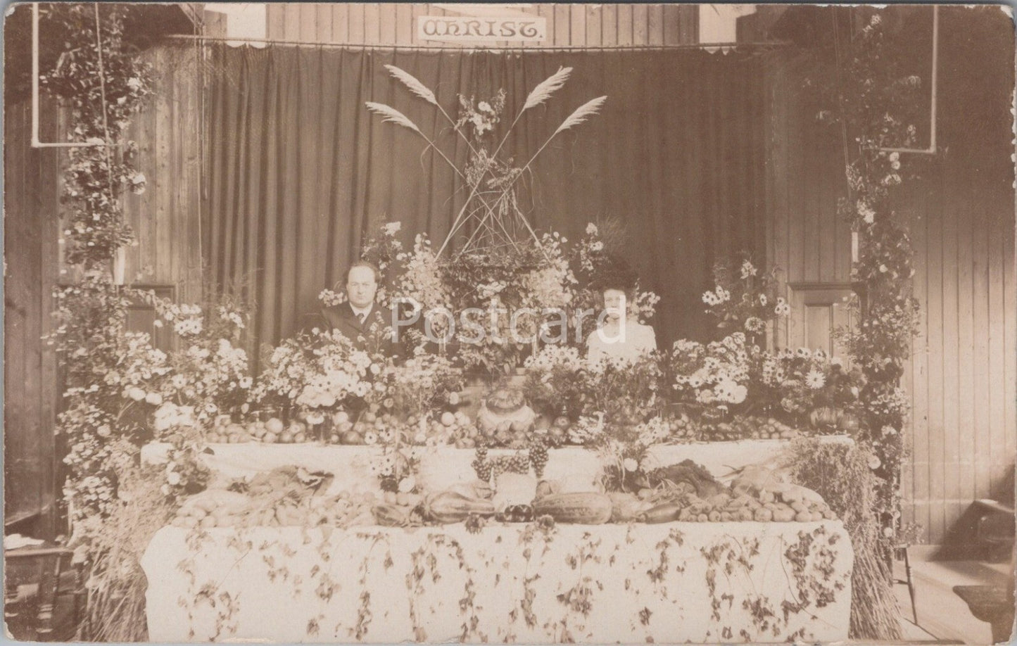 Social History Postcard: Church Harvest Festival Display, Flowers, RPPC XT4422