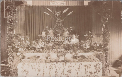 Social History Postcard: Church Harvest Festival Display, Flowers, RPPC XT4422