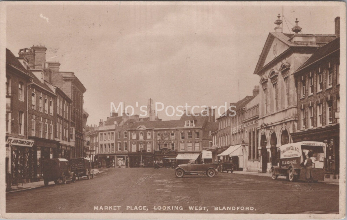 Dorset Postcard: Blandford Market Place, Looking West 1930, RPPC XT3646