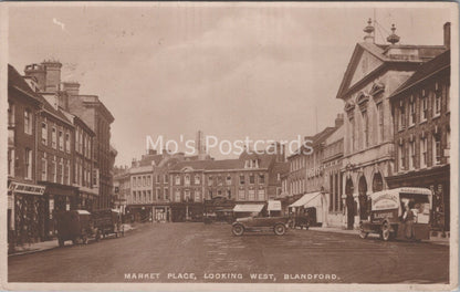 Dorset Postcard: Blandford Market Place, Looking West 1930, RPPC XT3646