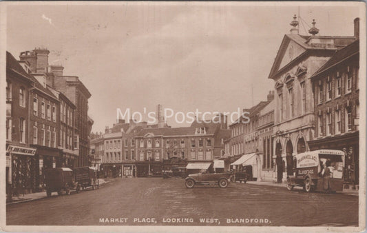 Dorset Postcard: Blandford Market Place, Looking West 1930, RPPC XT3646