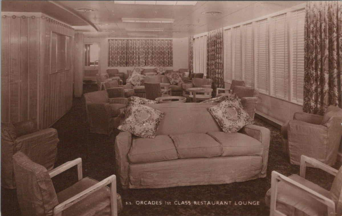 Shipping Postcard: SS Orcades Orient Liner First Class Restaurant Lounge XT5537