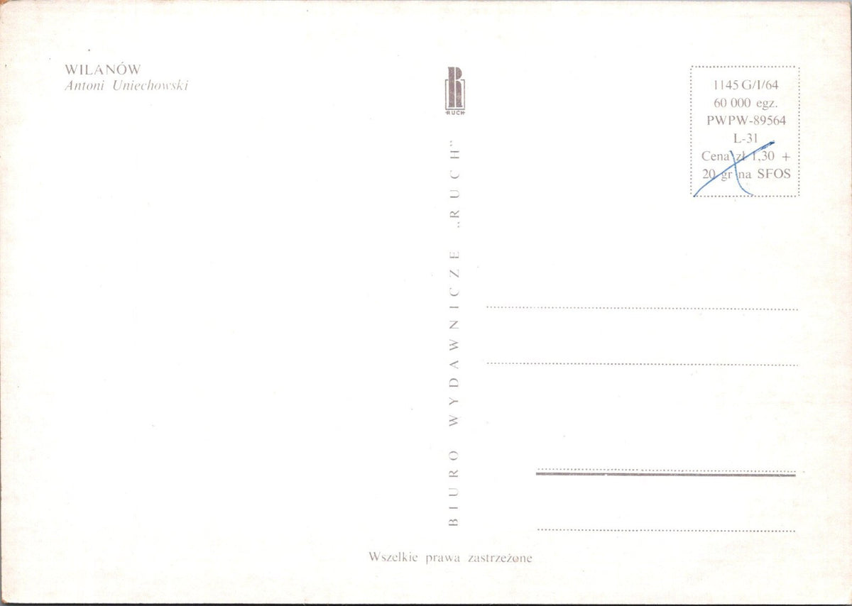 8 Poland Postcards: Wilanów, Warsaw District, Artist Antoni Uniechowski  XT5140