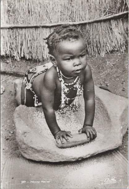 South Africa Postcard: Helping Mother Stone Grinding Artco Durban RPXT3888
